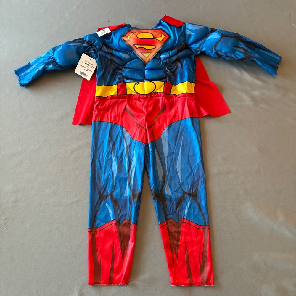 Superman Toddler Costume Padded Muscle Jumpsuit with Cape 2T DC Comics NWT
